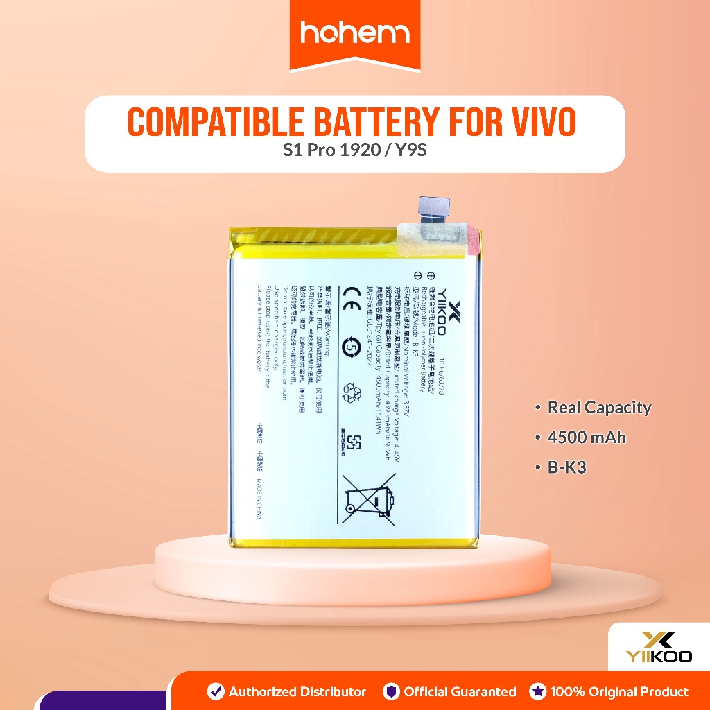 YIIKOO Baterai Vivo S1 Pro 1920 Y9S B-K3 BK3 Double Power Real Capacity Batre Batrai Batre Battery O
