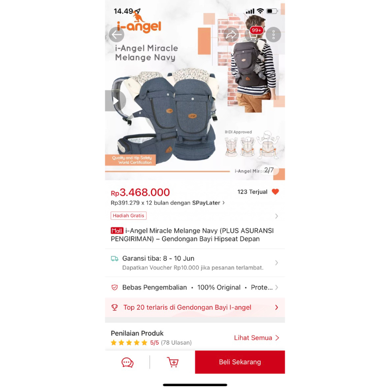 preloved gendongan i angel miracle like new