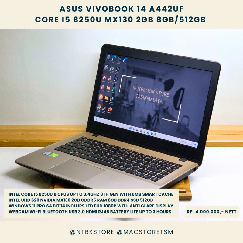 ASUS VivoBook A442UR i5 8250U 512GB SSD 8GB RAM NVIDIA MX130 2GB 14 inc FHD