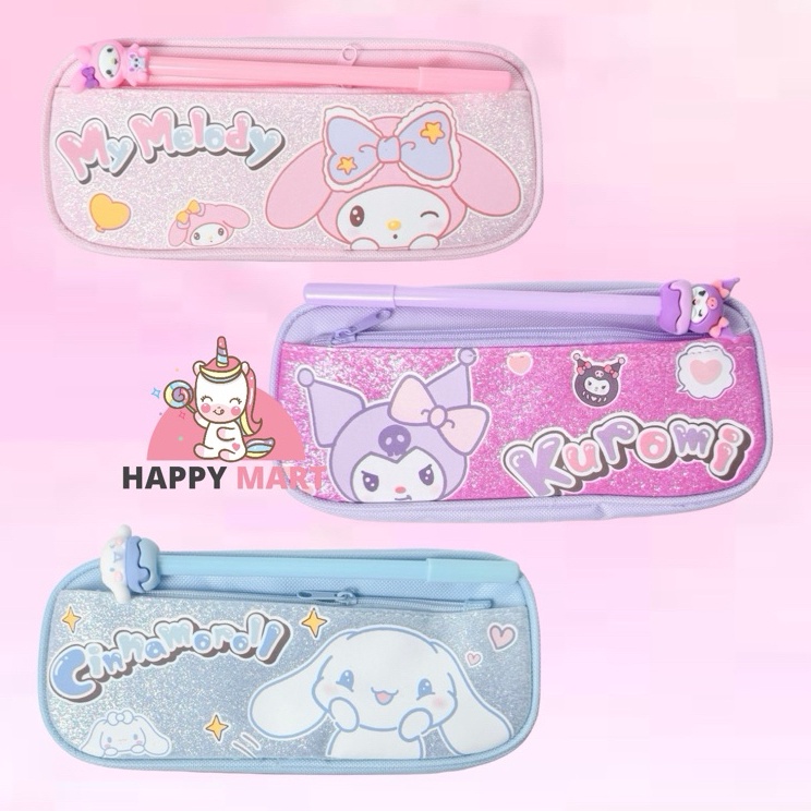 

Modern Kotak pensil motif sanrio glittery kuromi melody cinnamoroll