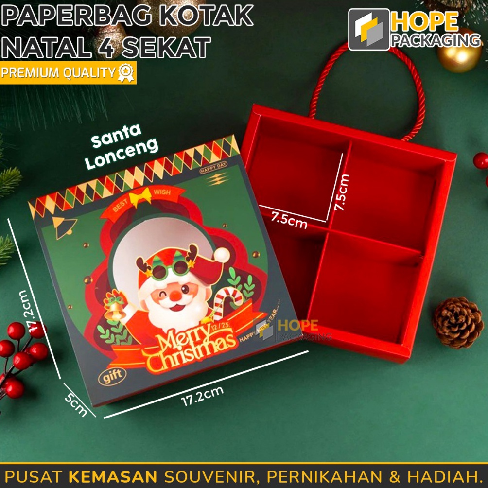 

BIG SALE FASION Paper Box Kotak Natal 4 Sekat kotak Kue Natal Box Kue Pie Kotak Packaging Natal Souvenir Snack Paper Bag Box Natal