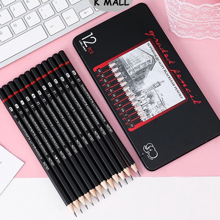 

12 pcs Pensil gambar sketsa set lengkap 2H H F B HB 2B 3B 4B 5B 6B 7B 8B Charcoal Pencils Set