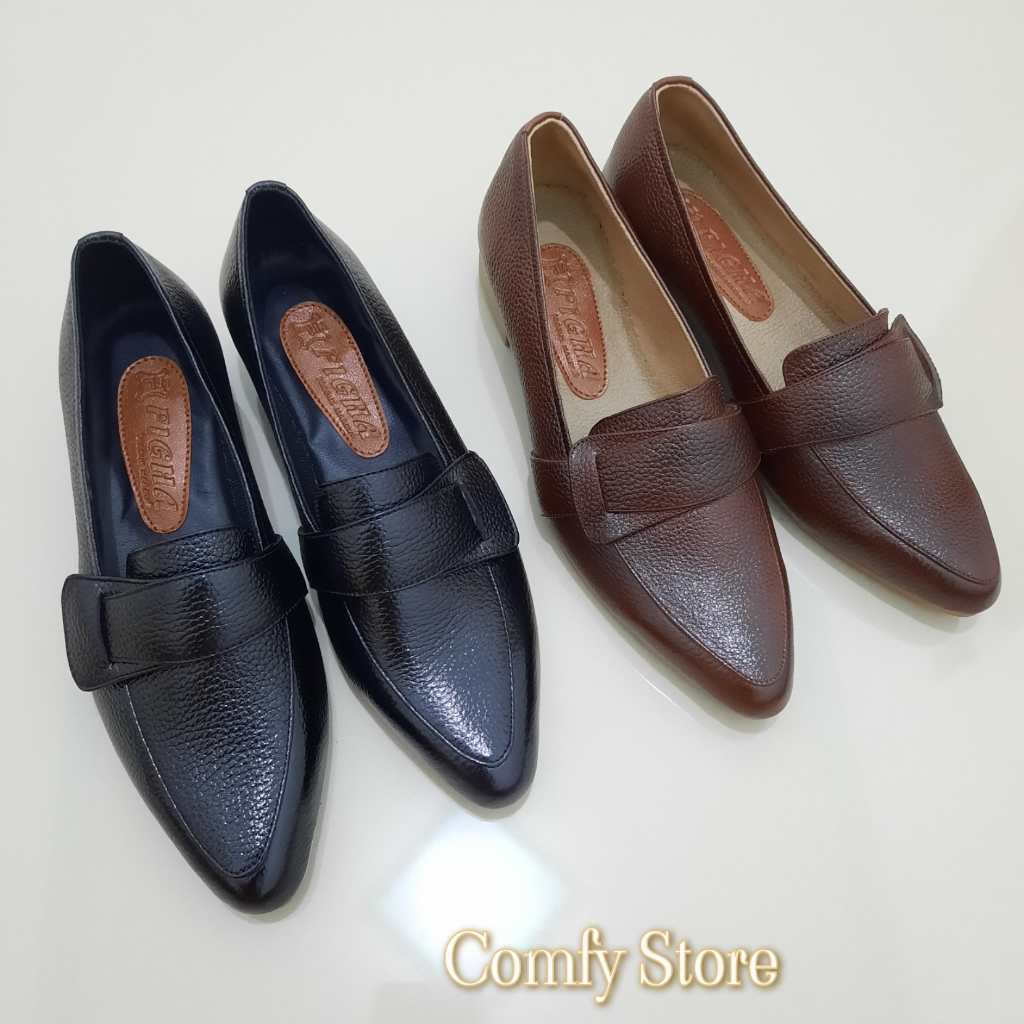 Sepatu Kerja Wanita Kulit Sapi Asli Heels Hak 3 cm - Sepatu Kerja Hitam Coklat Sabuk Sepatu Wanita