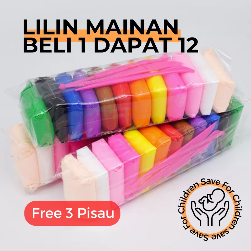 [[COD]] Mainan Edukasi Anak Plastisin Lilin Mainan Clay Polymailer Isi 12 Pcs Free Pisau Mainan | Cl