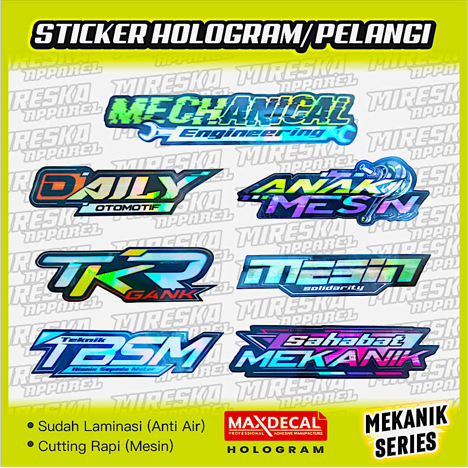 Terbaru Stiker Viral Hologram Terlaris MEKANIK Series / Sticker Kata Kata / Sticker Motor Bengkel Ba
