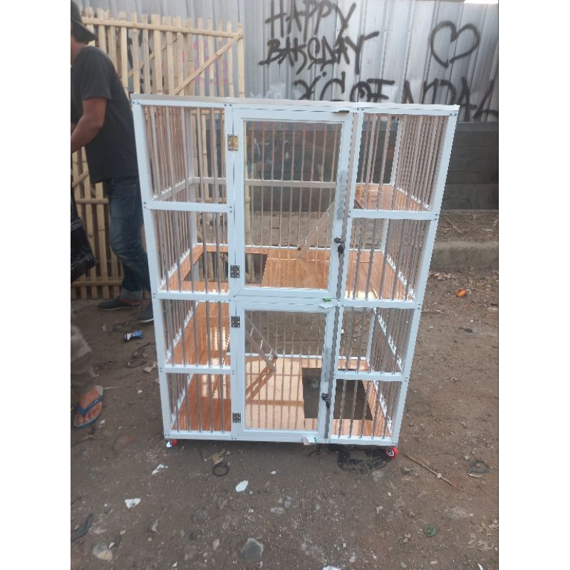 KANDANG KUCING ALUMUNIUM PUTIH TINGKAT 2