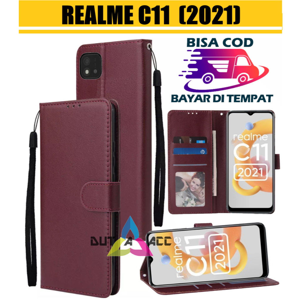flip case leather REALME C11 2021 casing cover kulit bisa buka tutup dan standing