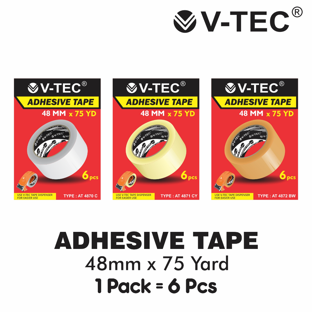 

V Tec Lakban Bening 75Yard Isolasi selotip clear tape 48MM Daya Lengket kuat lakban coklat Fragile - Lakban V TEC 48mmx75y