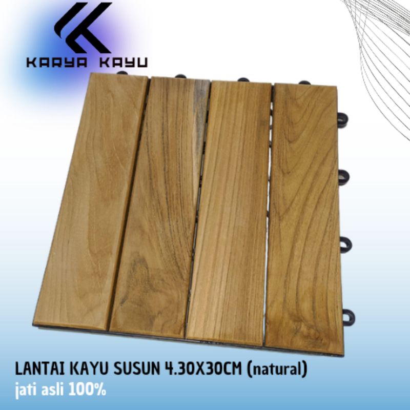 lantai kayu jati /decking tile lantai kayu tempel natural dengan bahan kayu jati ukuran 30x30cm
