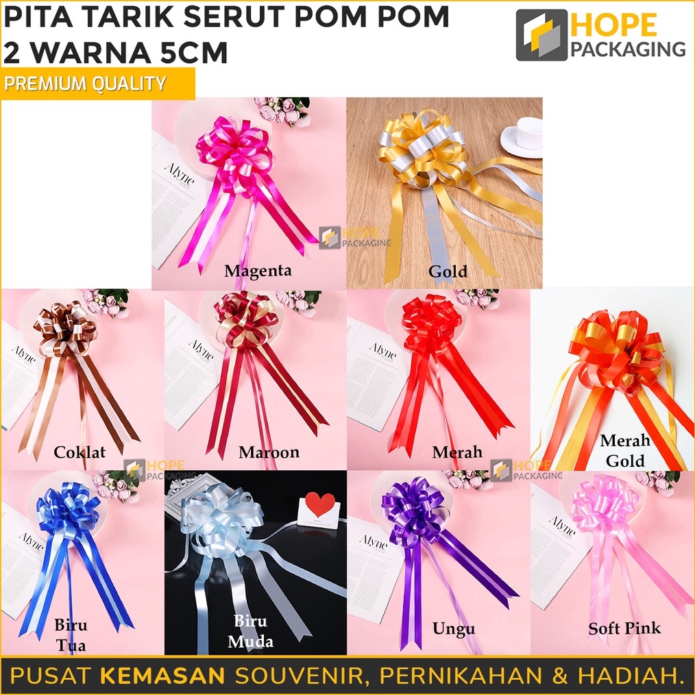 

MEN SALE Pita Tarik Serut Pompom 2 Warna size 55cm Pita Hampers Parcel Wedding Pita Kado Hampers Pernikahan Pita Dekor Ulang Tahun Mobil