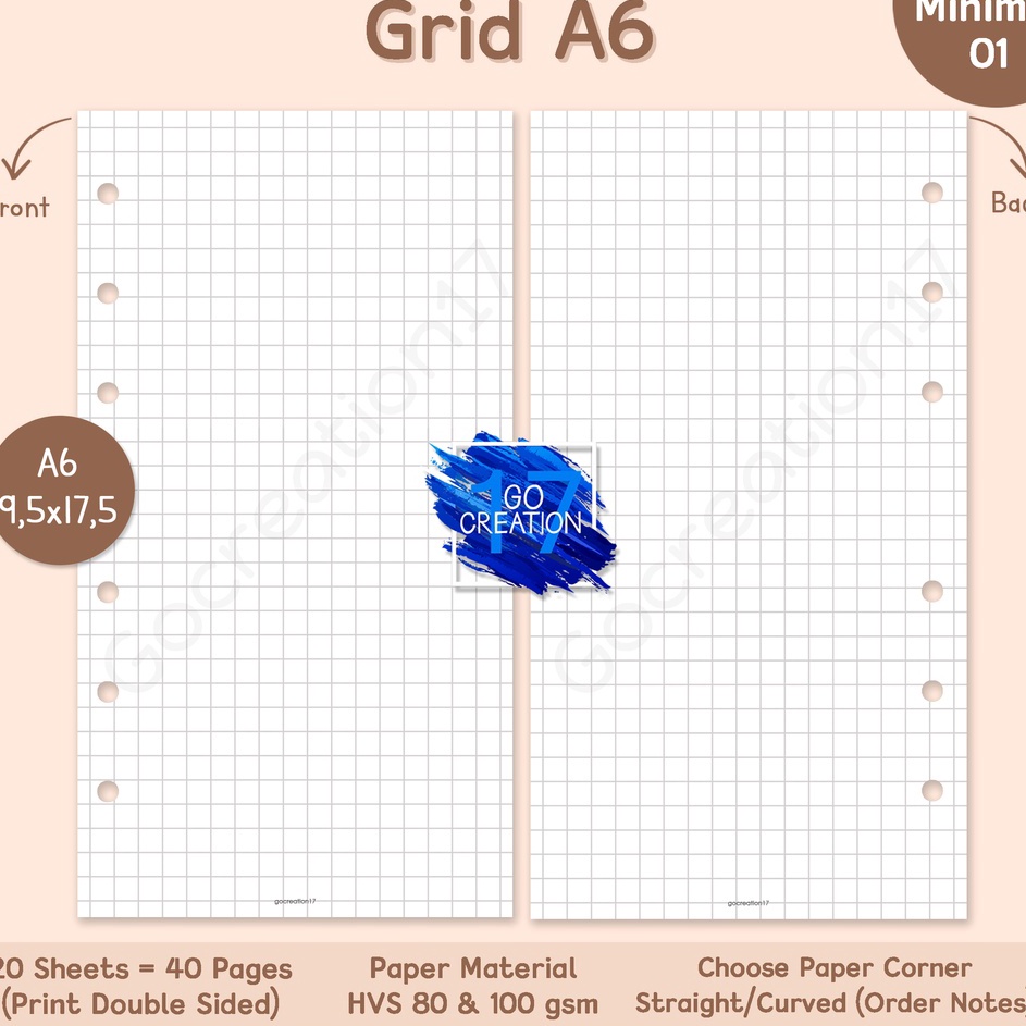 

Praktis Buku Planner Refill Kes Isi Binder Grid Kotak Polos Simple Minimalis 6 ring a6