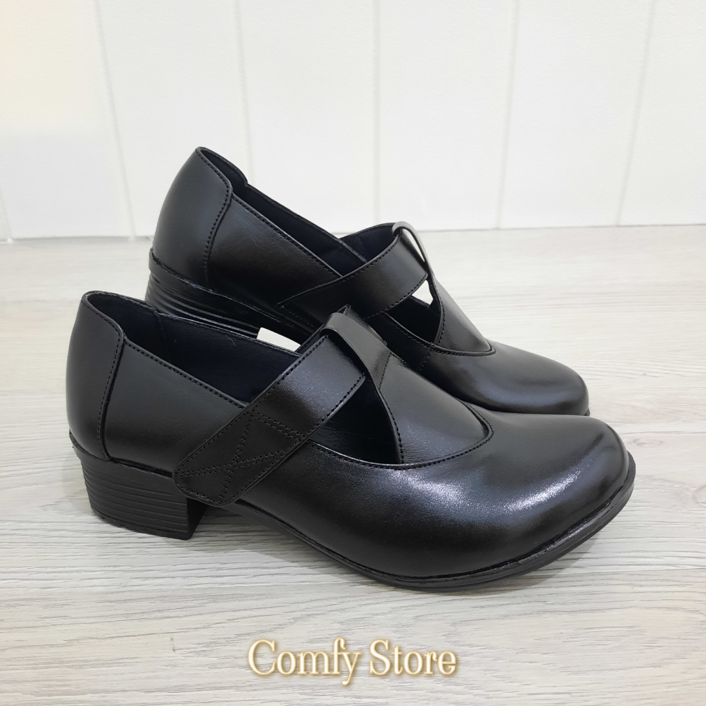 Sepatu Hitam Wanita Mary Jane Kulit Sapi - Sepatu Wanita Heels Chunky 3 cm