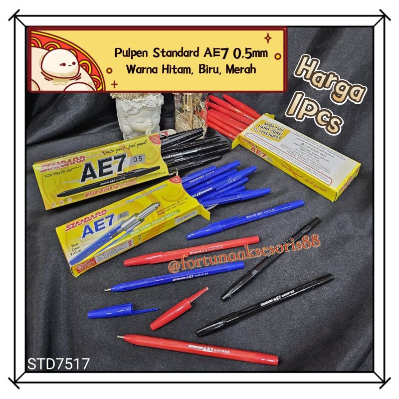 

PULPEN STANDARD AE7 0,5MM / PEN STANDARD WARNA HITAM BIRU MERAH / PENA STANDARD / BALL PEN STANDARD BALLPOINT / STD7517