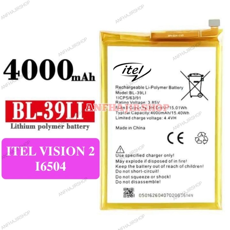 BATRE BATERAI ITEL VISION 2 L6004  BL-39LI BATRAI BATTERY iTEL VISION2 L6004 BL39LI BL 39LI BL 39 LI