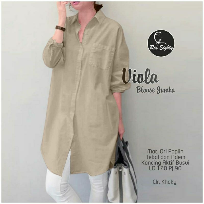 Viola Long Tunik Oversize Jumbo Polos Putih Fuschia Katun Poplin Ld 120 Fit XXXL By Ria