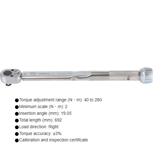 Kunci Torsi TOHNICHI Preset Type Torque Wrench Sq. 3/4 Scale 40-280 N.m QL280N-MH
