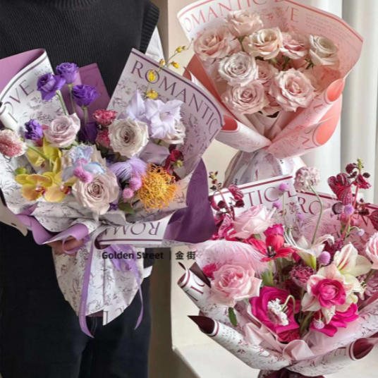 

ROMANTIC - flower wrapping cellophane paper kertas buket korean import motif