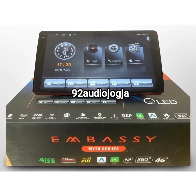 Head unit Android 9 inch Embassy 6GB+128GB Built in Simcard 4G Qled Support 360