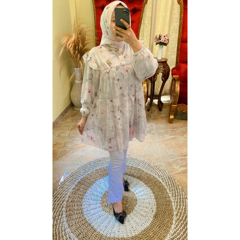 Jemma Blous by monica canola. Tunik Wanita Bunga Kekinian- set hijab