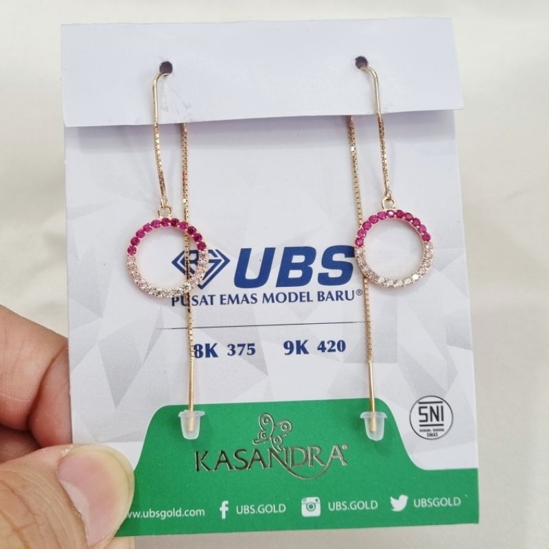 Anting Panjang Emas UBS 8K Mata Pink 6.3 cm - Pi7 / 1.95 gram