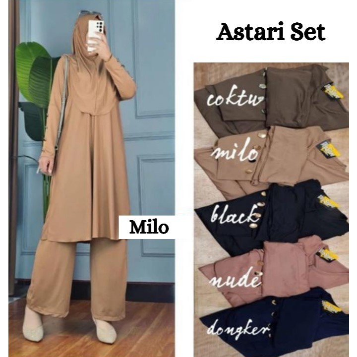 New Astari Set + Jilbab Bergo  Bahan Jersey Fashion Setelan Wanita One Set 2 In 1 LF