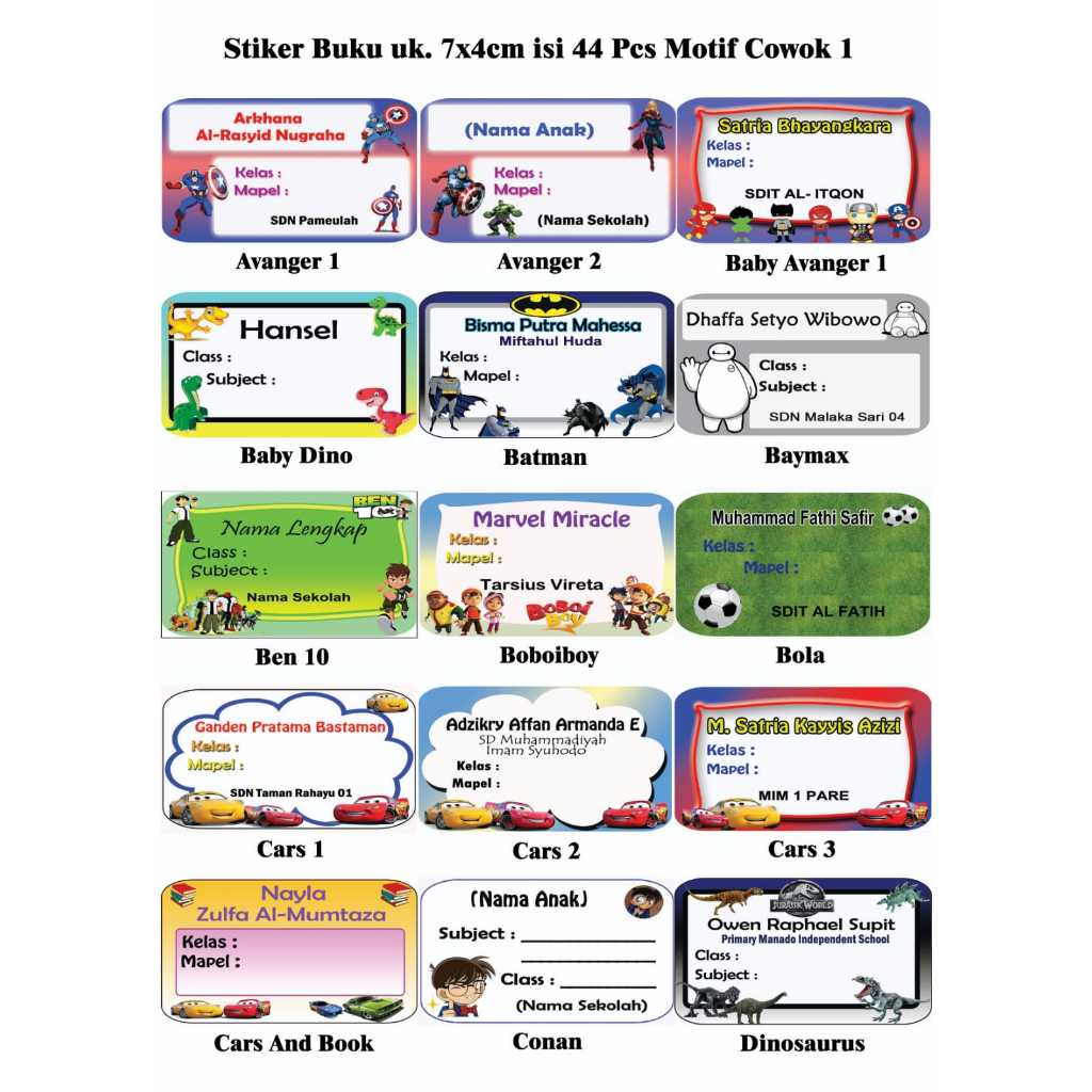 

Stiker buku Motif Cowok 1 uk.7x4/Label Buku/Stiker Nama Buku/Label Nama Buku/Stiker Mapel untuk Anak Sekolah