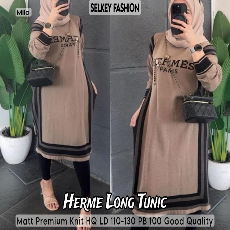 Herme Long Tunik Jumbo Ld 130 120 110 Bahan Kaos Knit Premium Nyaman Tebal Kekinian