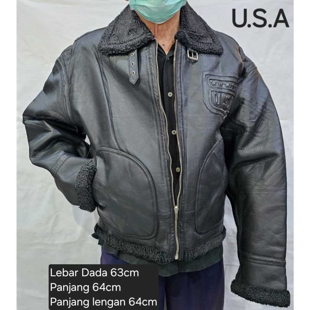 jaket kulit original asli jaket polisi militer abri hitam motor