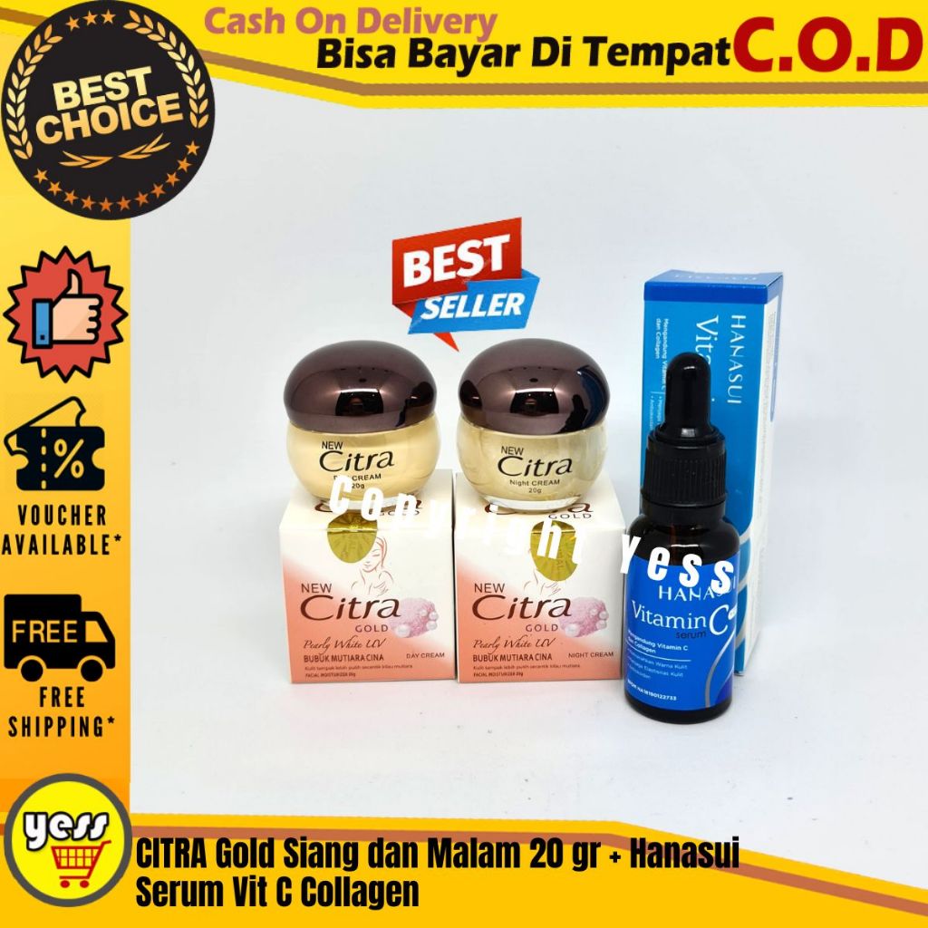 Paket 3in1 Citra Gold Siang dan Malam + Hanasui Serum Vit C Cream Citra Gold Ori Citra Gold Asli Kri