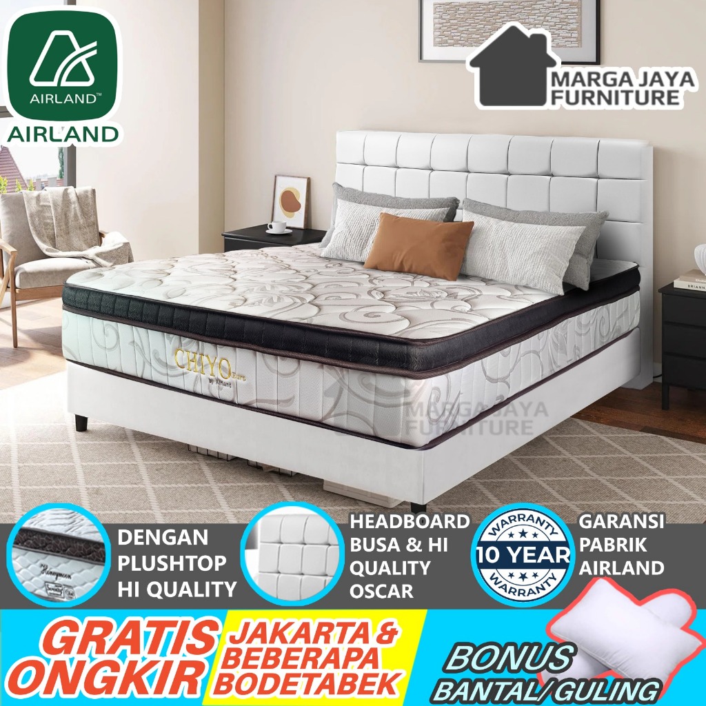 Spring Bed AIRLAND CHIYO Euro Plush Top SET Kasur + Divan + Sandaran 160x200 180x200 120x200 ORIGINA