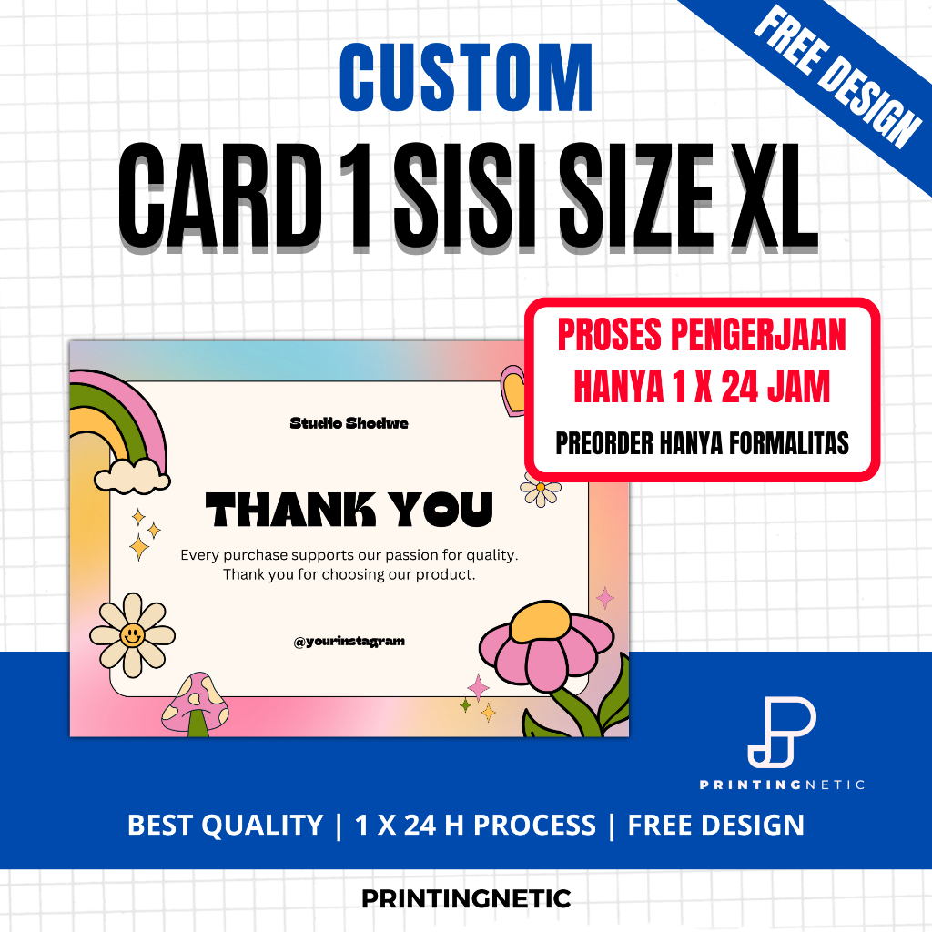 

(FREE DESIGN) Custom Thank You Card XL (1 Sisi) ,Thankyou Card Wedding ,Card Souvernir ,Kartu Thanks