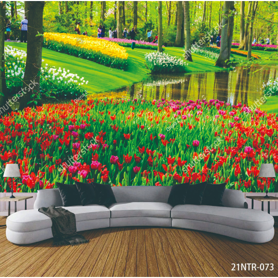PRINTING Wallpaper 3D Custom Motif PemandanganTaman Terindah - wallpaper dinding taman bunga 3d