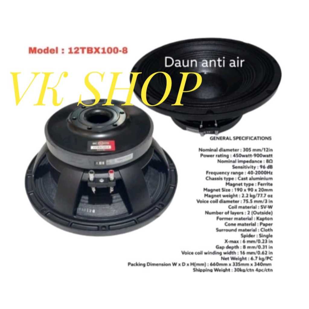 speaker komponen b&c 12tbx100-8 450-900 watt voice coil 3 in 8 ohm