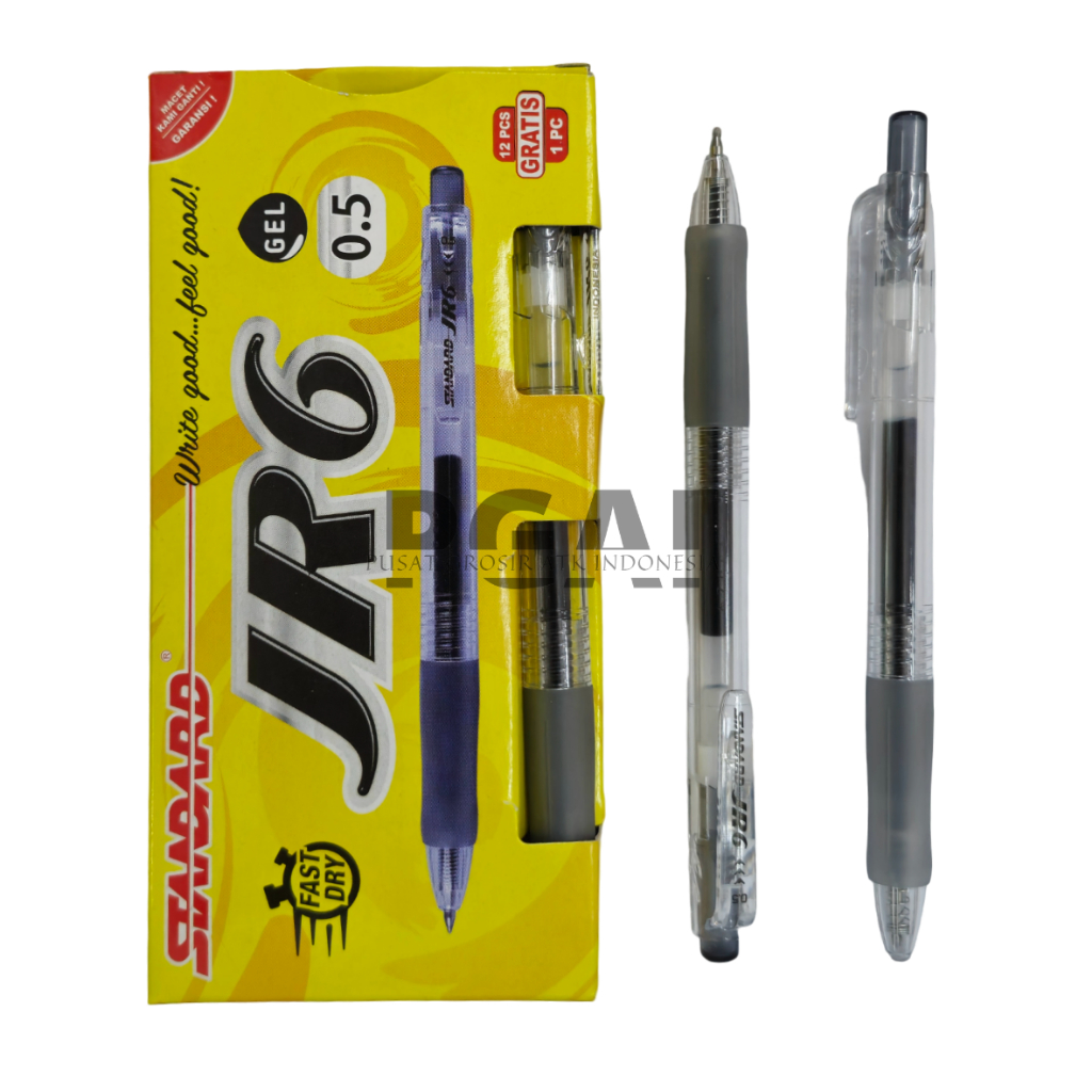 

BOLPOIN PULPEN PENA JEL GEL PEN STANDARD JR 6 GEL 0.5 MM 1 PACK ISI 12 PCS BONUS 1 PCS