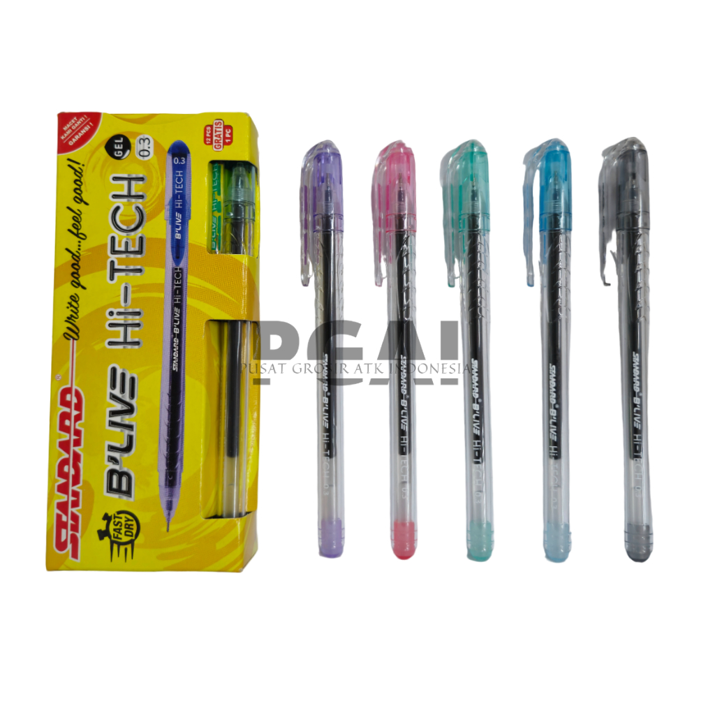 

BOLPOIN PULPEN PENA JEL GEL PEN STANDARD B'LIVE HI-TECH 0.3 MM 1 PACK ISI 12 PCS BONUS 1 PCS