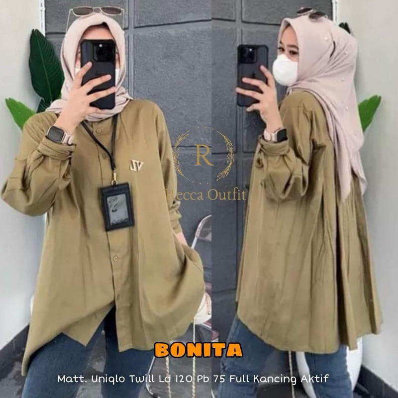 BONITA KEMEJA JUMBO XXL LD 120 FULL KANCING AKTIF BUSUI IMPORT/ATASAN WANITA BAHAN TWILL UNIQLO