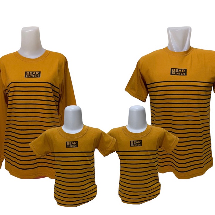 Diskon Kaos Couple Keluarga stripe garis kuning mustard atasan casual pasangan dewasa anak perempuan