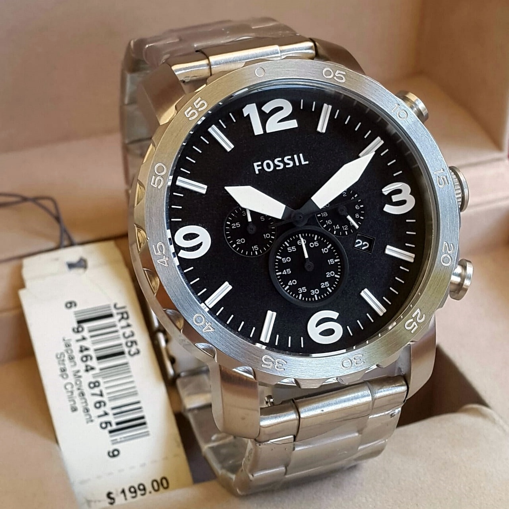 Jam Tangan Pria FL N*t* JR1353 Chronograph Black Dial Silver Steel