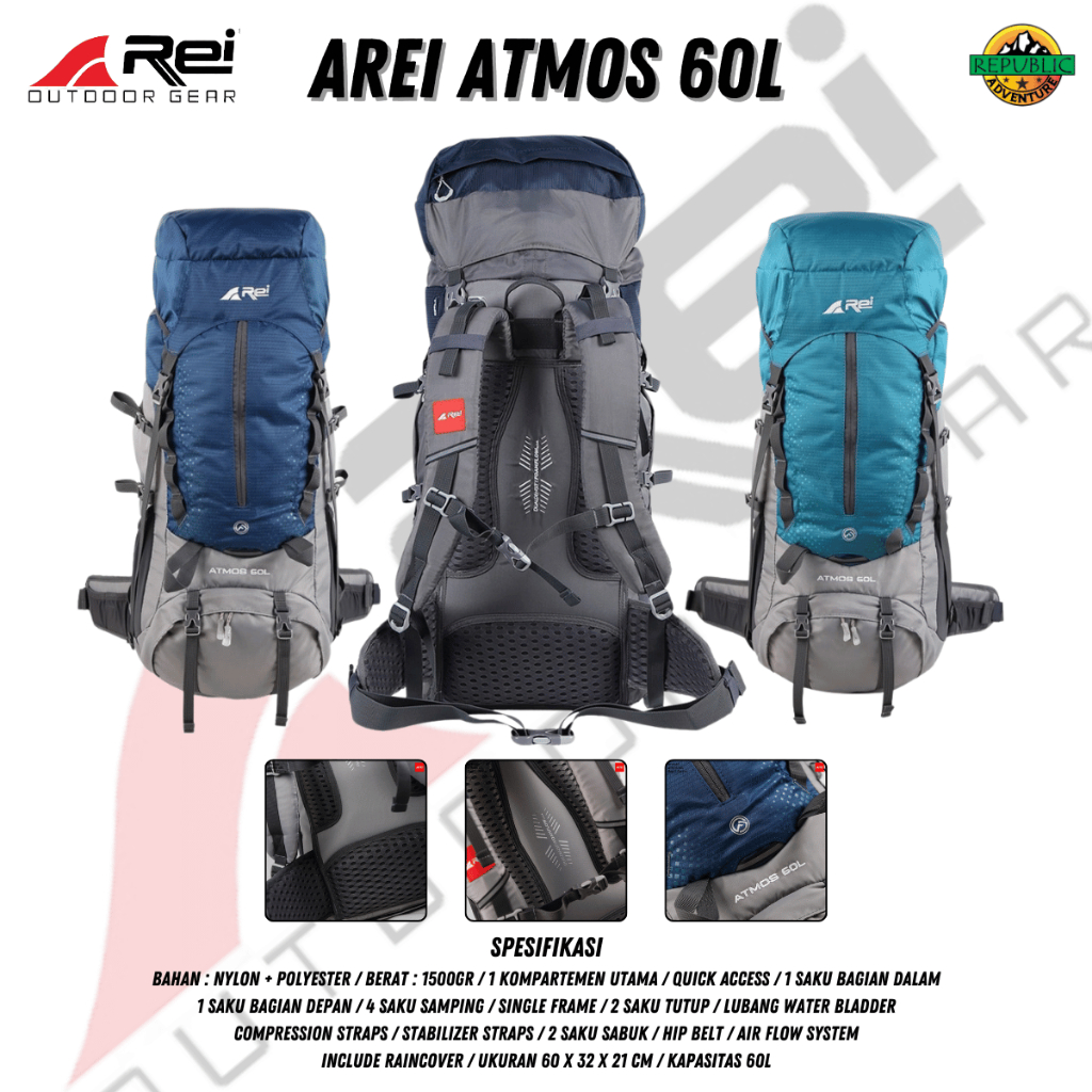 Tas Gunung Carrier Atmos 60L Arei Outdoor Tas Punggung Carrier Seven summits