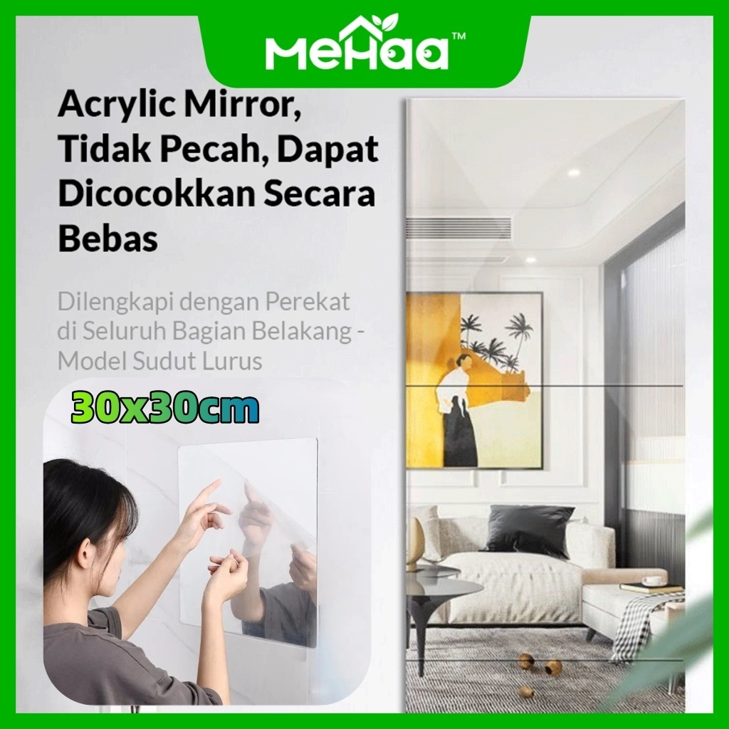 Kaca Cermin Persegi, 30x30cm Cermin Persegi Tempel Dinding - Mehaa