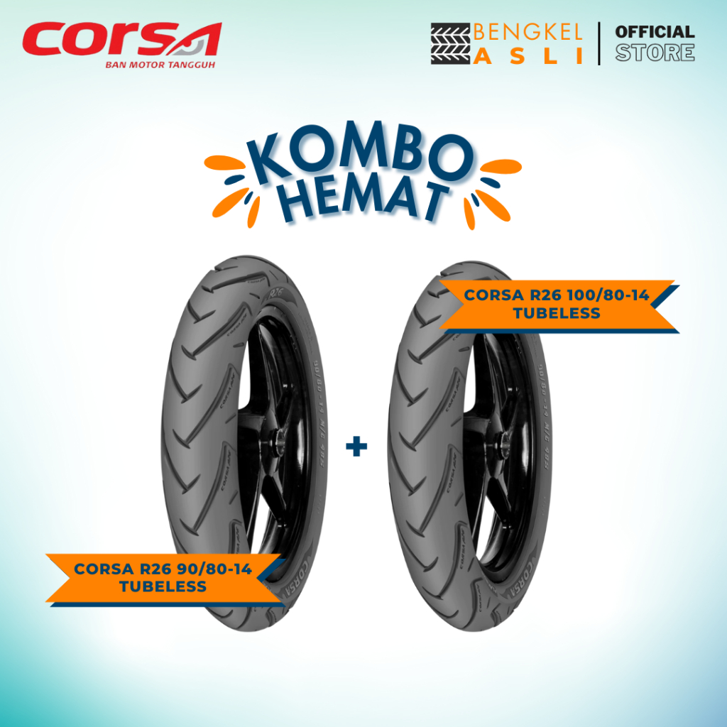 (KOMBO HEMAT 2 BAN TUBELESS) Ban Motor CORSA Platinum R26 Ring 14 90/80-14 + Ban Motor CORSA Platinu