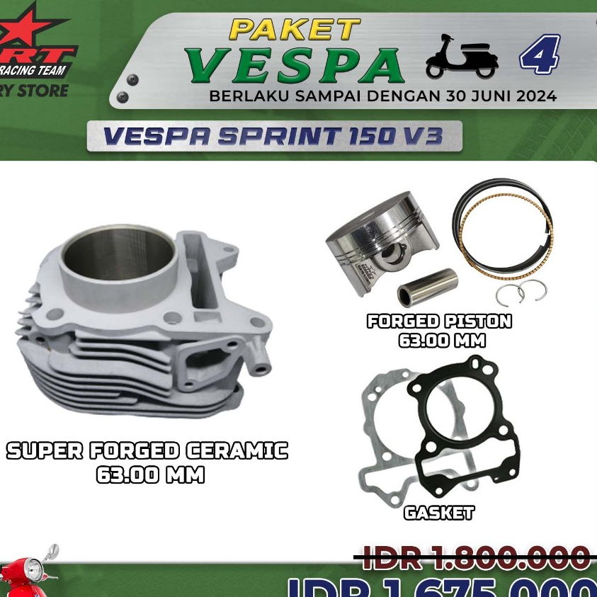 BLOCK CERAMIC + PISTON VESPA MATIC 63mm MEREK BRT