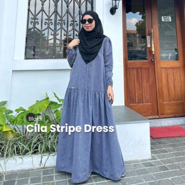 GAMIS CILA STRIPE (GAMIS SAJA) BY AURORA HIJAB // GAMIS KATUN SYARI // GAMIS GARIS KECIL // GAMIS KA