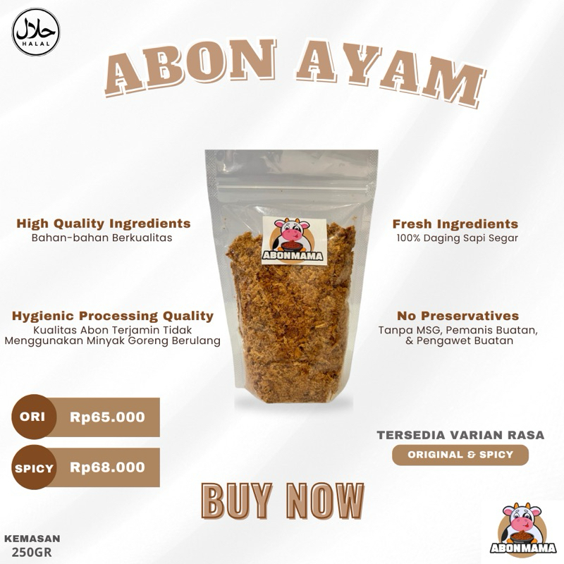 

Abon Ayam Home made Non-MSG & Pengawet Buatan kemasan 250Gr