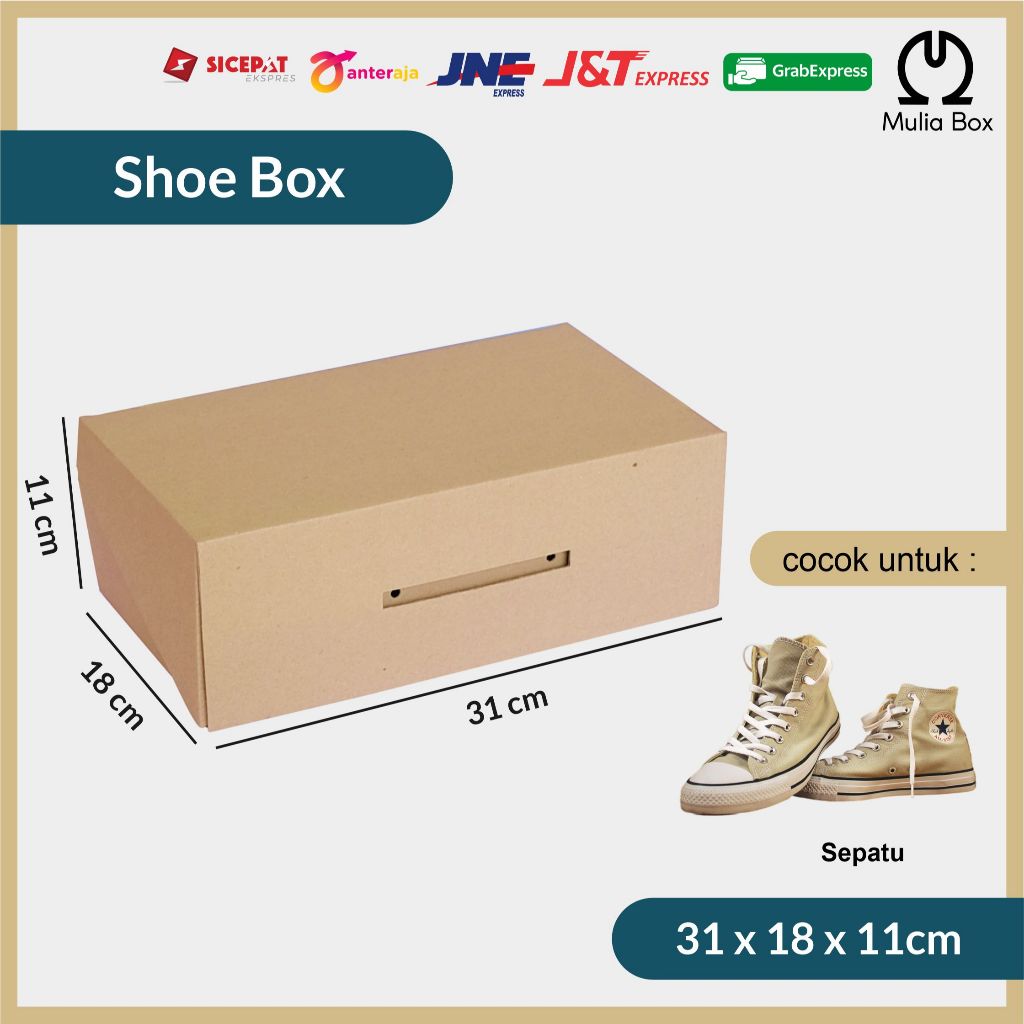

Kardus Packing Sepatu / Shoe Box 31 x 18 x 11 cm Dus Sepatu Sendal Corrugated Die Cut