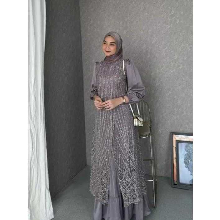 TERBATU  OLIVIA DRESS MAT VELVET MIX BRUKAT DRESS MUSLIM WANITA DEWASA TERBARU 2024 VIRAL DRESS KOND