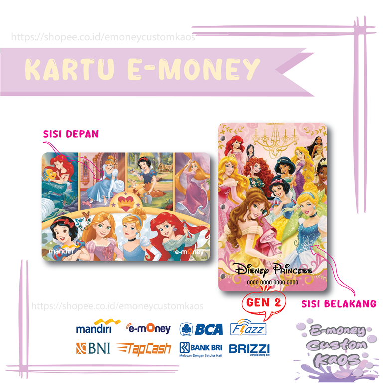 KARTU EMONEY ANIME PRINCESS DISNEY ETOLL MANDIRI FLAZZ BCA GEN 2 BNI TAPCASH BRIZZI BRI - 2 SISI