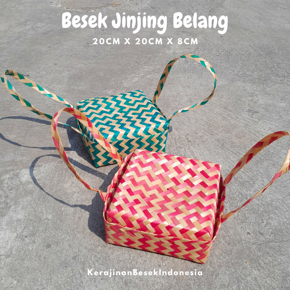 SEPASANG BESEK JINJING 20CM WARNA BELANG Box kotak nasi snack murah kerajinan bambu ayam hantaran