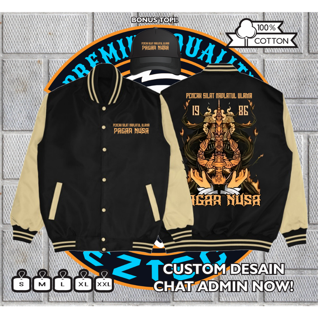 JAKET VARSITY SABLON DESAIN PENCAK SILAT NAHDATUL ULAMA PAGAR NUSA 1986 KEREN BONUS TOPI JARING HITA
