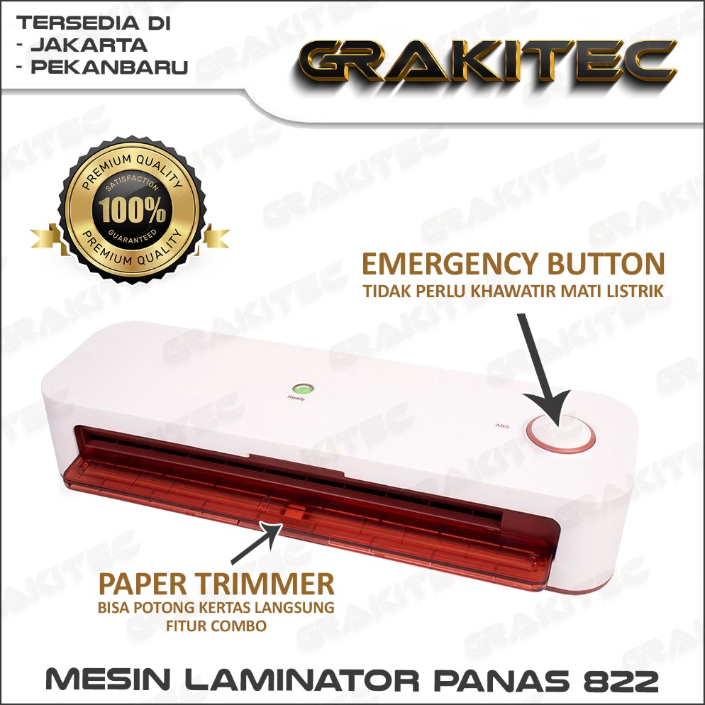 

KODE C58E Mesin Laminating A4F4 23mm 825 822 Fitur Combo Laminating Paper Trimmer Emergency Button